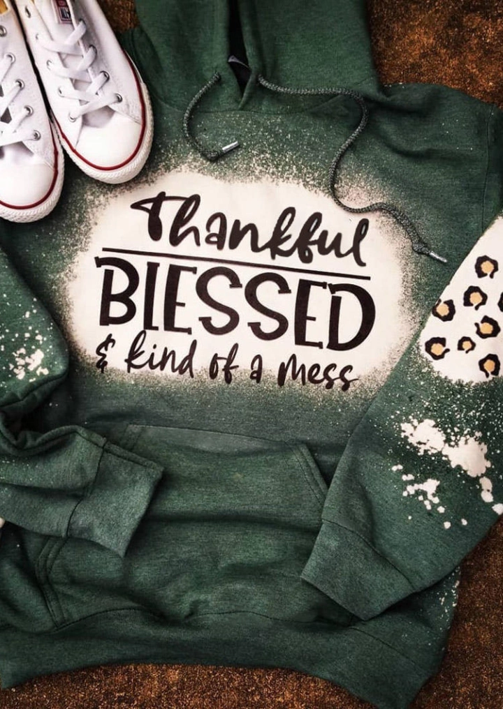Thankful Blessed & Kind Of A Mess Leopard Patch - Dark Green #1