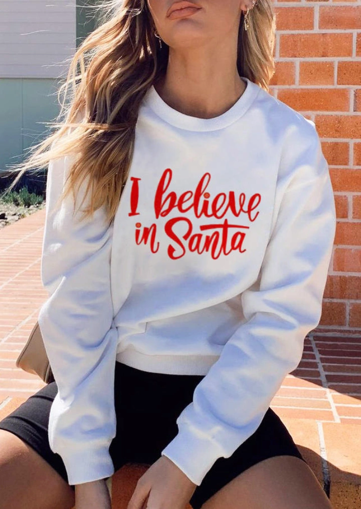 나는 산타 긴 소매 스웨트 셔츠를 믿는다-흰색 #1