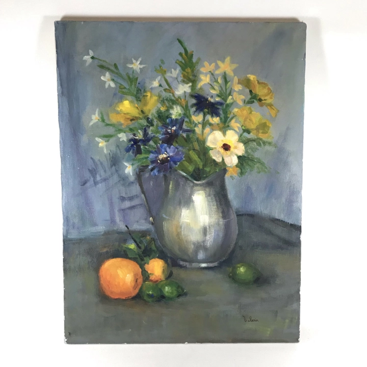 Vintage Impressionistic Still Life Wildflowers, Oranges & Limes #2