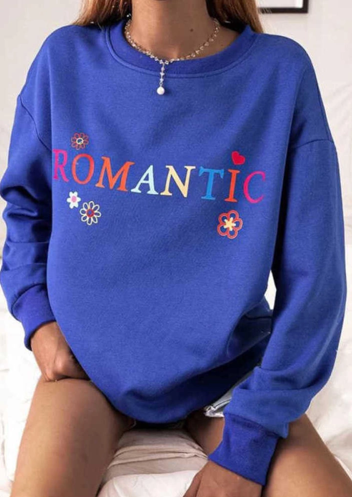 Romantisches Herz Floral Sweatshirt - Königsblau #1