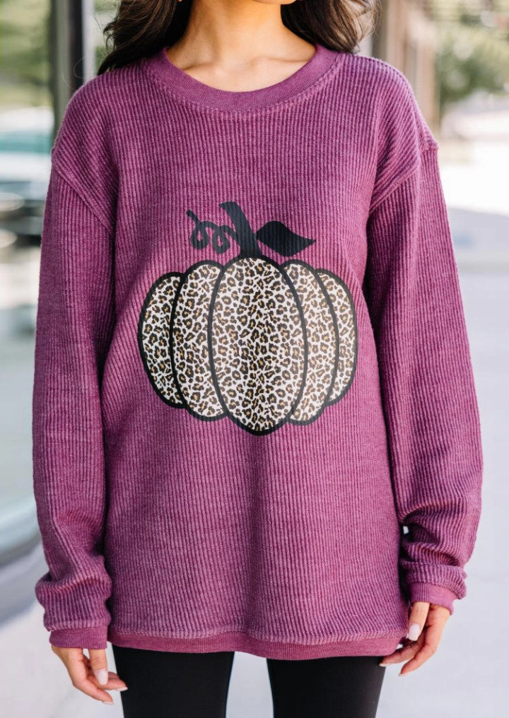 Bluza Z Długim Rękawem Leopard Pumpkin-Fioletowa #1