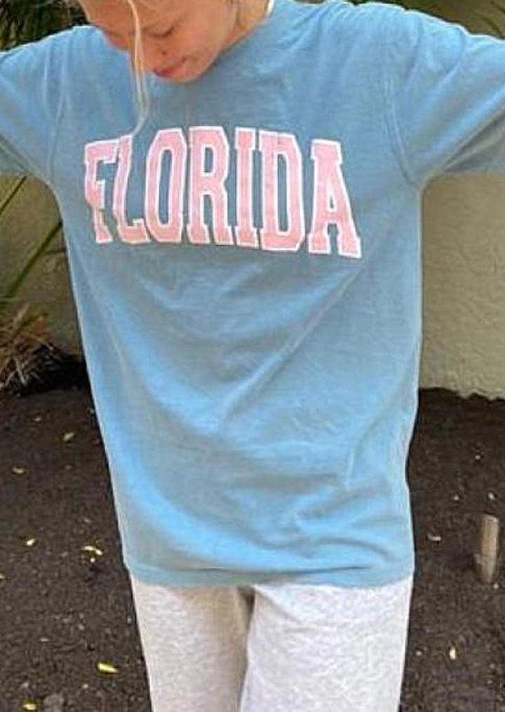 Florida Κοντό Μανίκι O-Neck T-Shirt Tee-Lake Blue #1