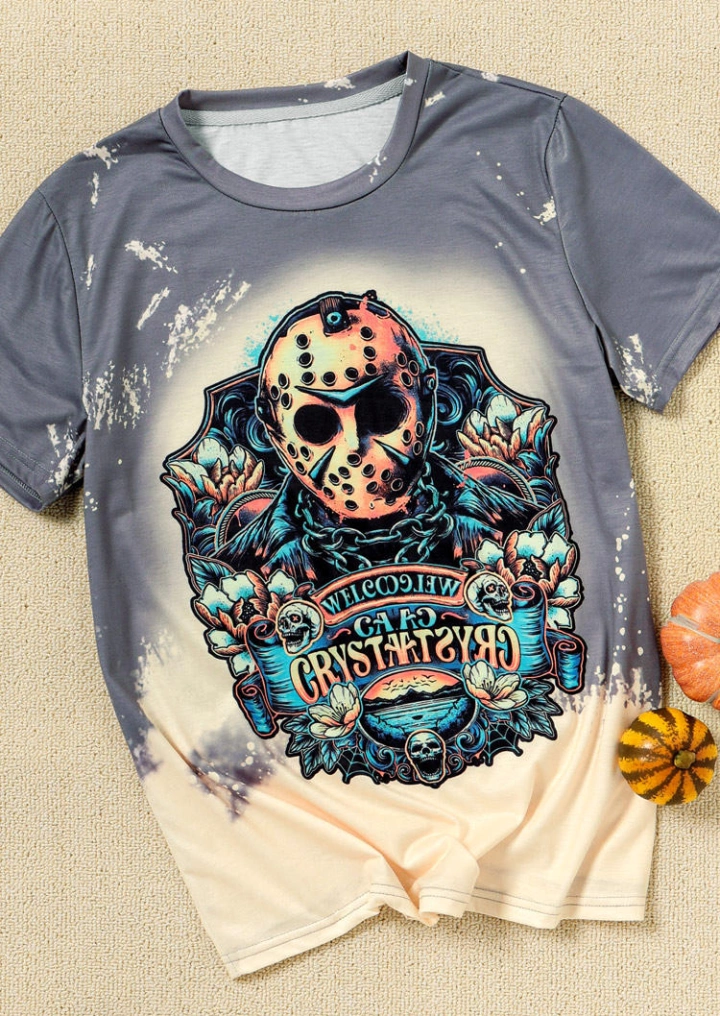 Halloween Bienvenido Al Campamento Crystal Lake Bleached T-Shirt Tee #1