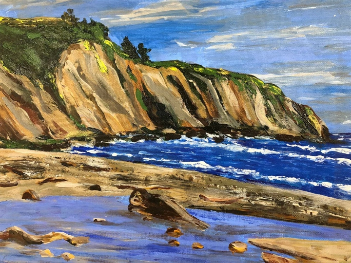 2013 Acrylic On Canvas Mendocino Coastal Landscape Signed Sue Volz #9
