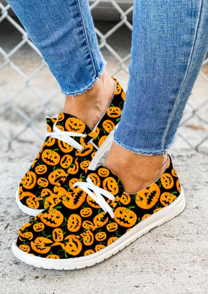 Halloween Pumpkin Face Slip On Sneakers piatte-Arancione #2