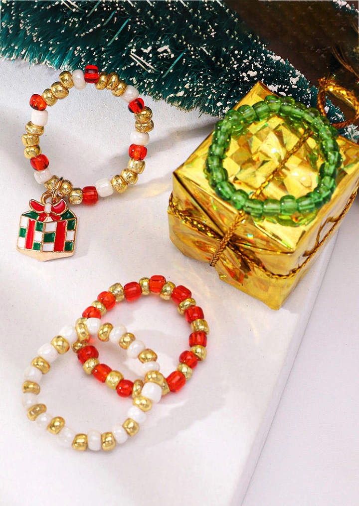 4 Stücke Weihnachten Rentier Perlen Ring Set #3