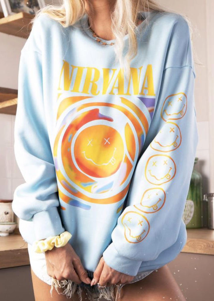 Nirvana Wajah Smiley Pullover Sweathirt-Blue #1