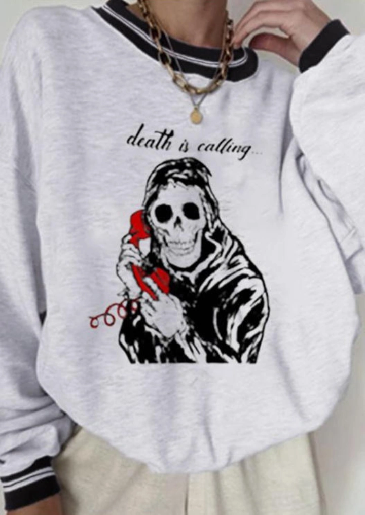 Death Is Calling Skeleton Sweatshirt-Zwart #1