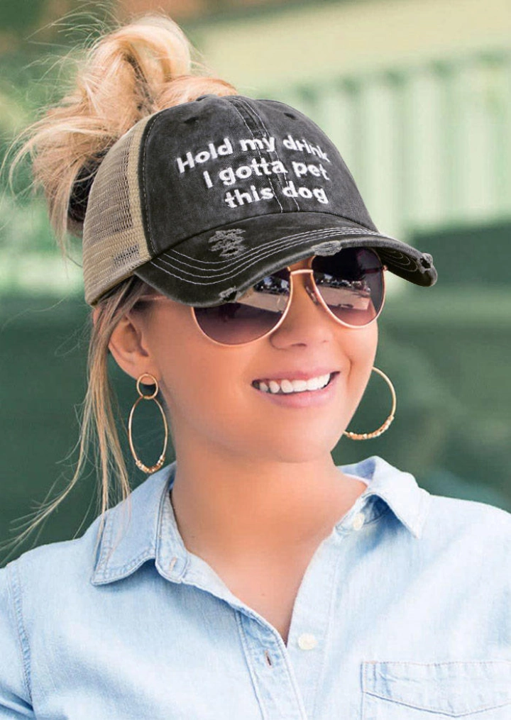 Hold My Drink I Gotta Pet This Dog Washed Distressed Baseball Cap #2