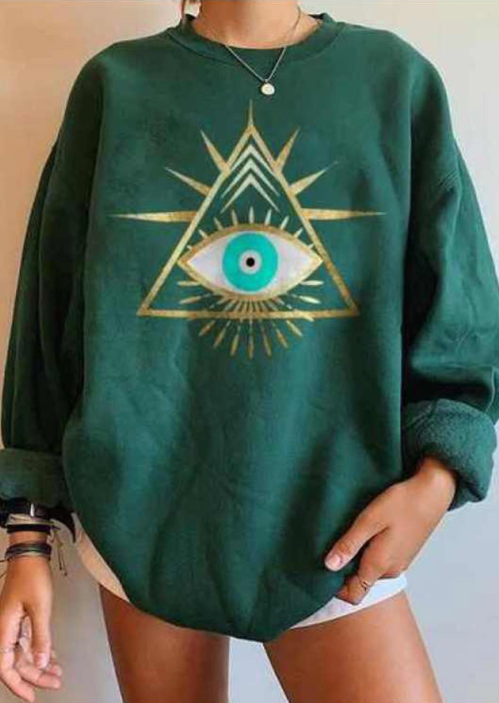 Art Eye Long Sleeve Casual Sweatshirt - Dark Green #1