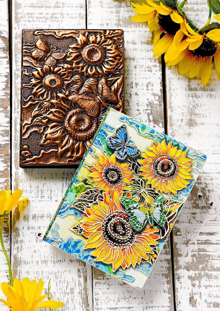 Vintage geprägte Sonnenblume PU Leder Journal Notebook #4