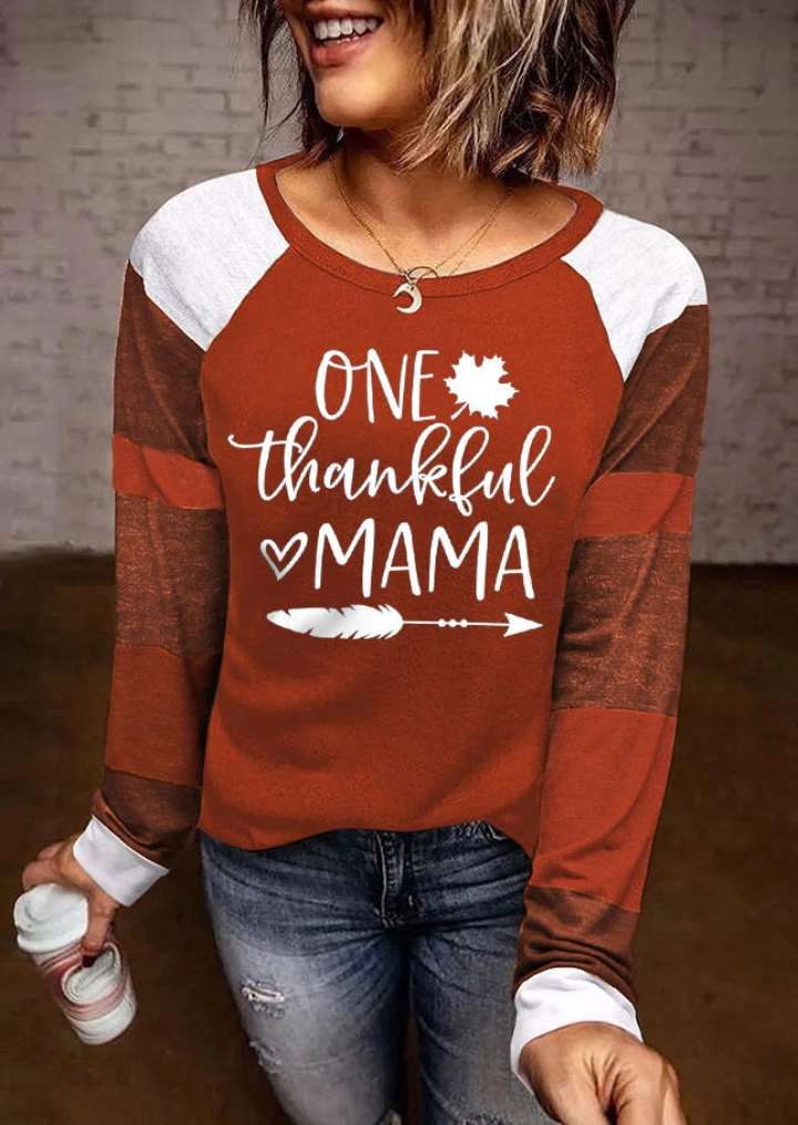One Thankful Mama Color Block Long Sleeve Blouse - Brick Red #1