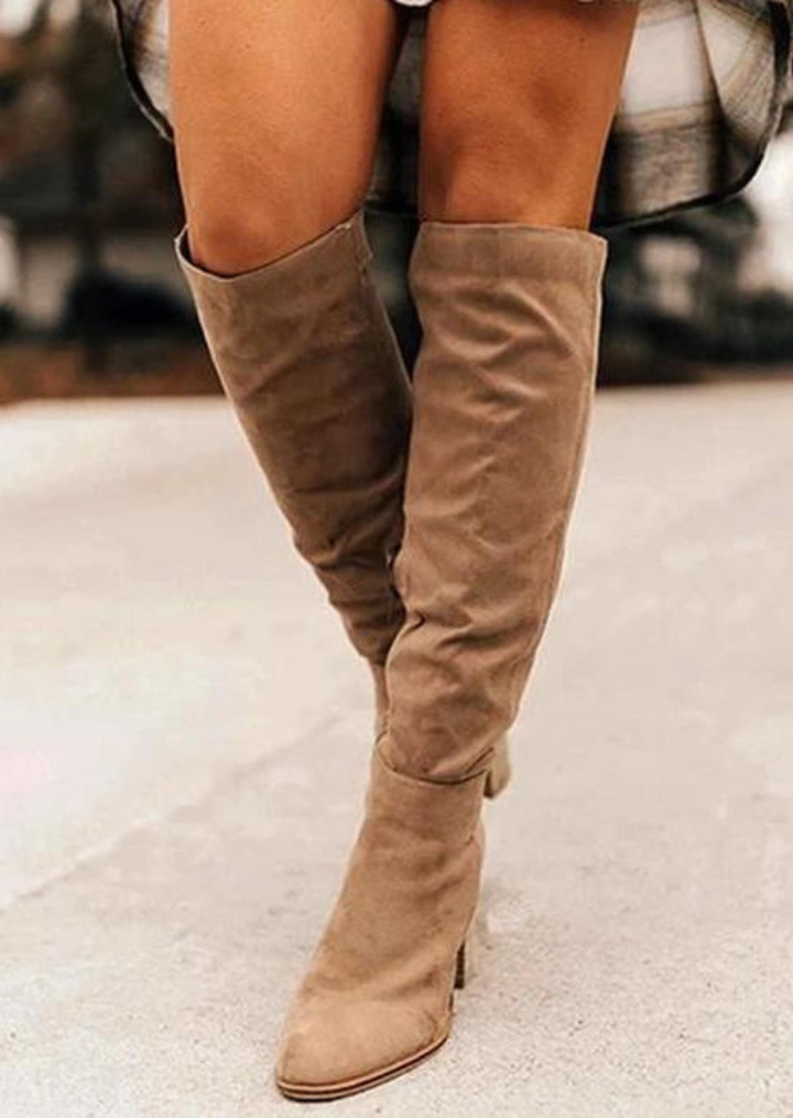 Pointed Toe Knee-High Heeled Boots - Camel #1