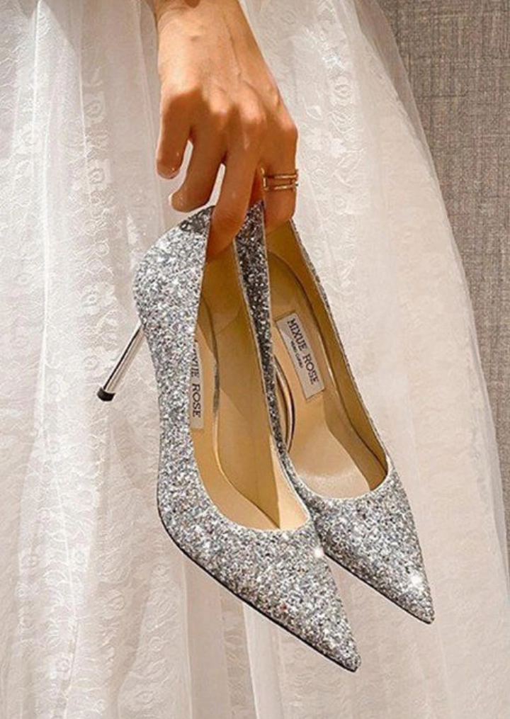 Glitter Pointed Toe Heels - Silver #2