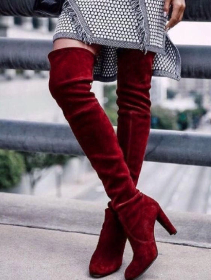 Stivali sopra il ginocchio di Natale-Rosso #2