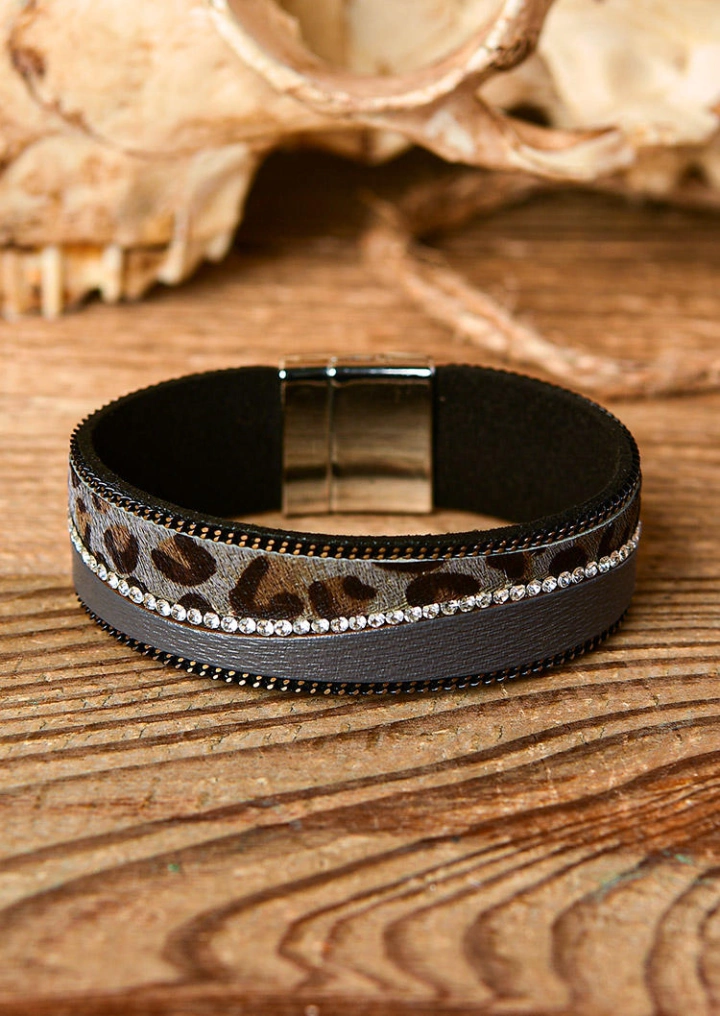 Leopard Rhinestone Magnetic Buckle Bracelet #1