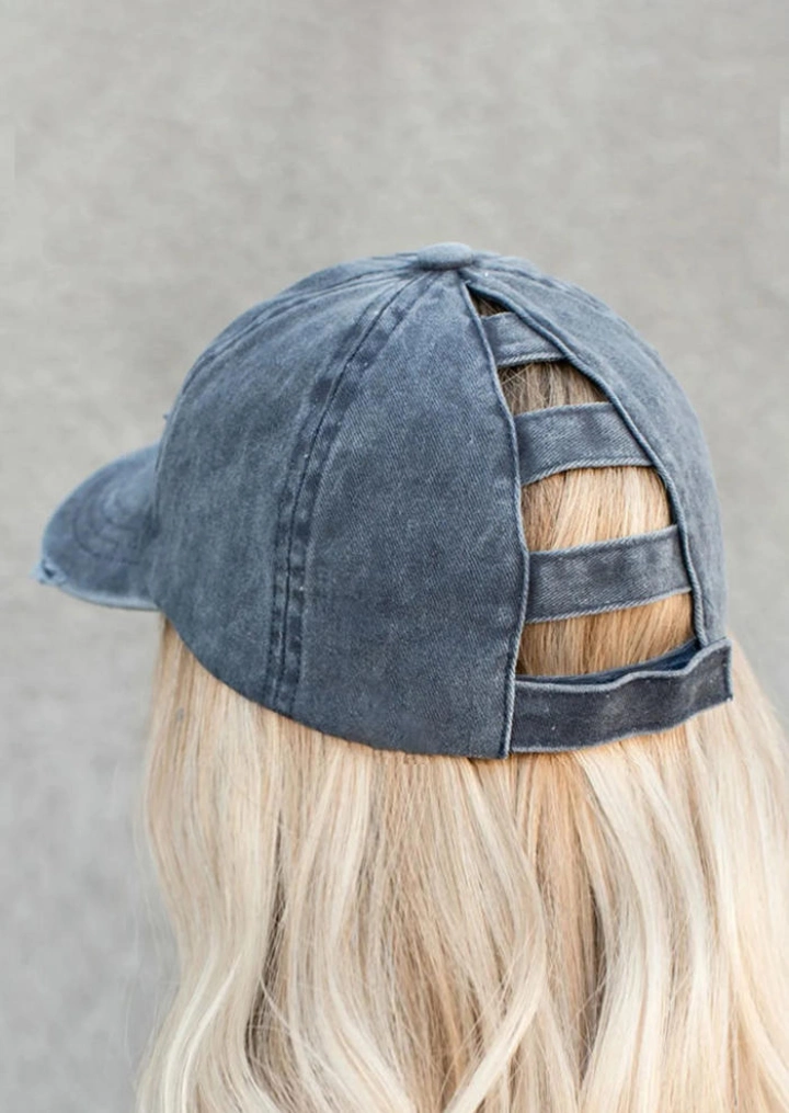 Fashion Hollow Out Ripped Washed Denim Baseball Cap #6