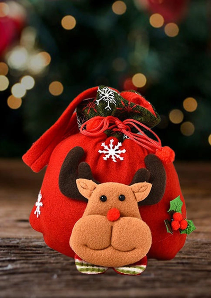Christmas Santa Claus Reindeer Snowman Apple Drawstring Bag #4