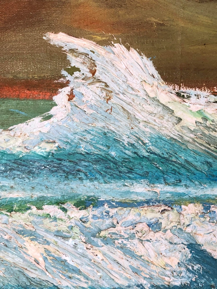 Vintage 1965 Sunset Seascape Oil on Canvas #4 Signed JR #7