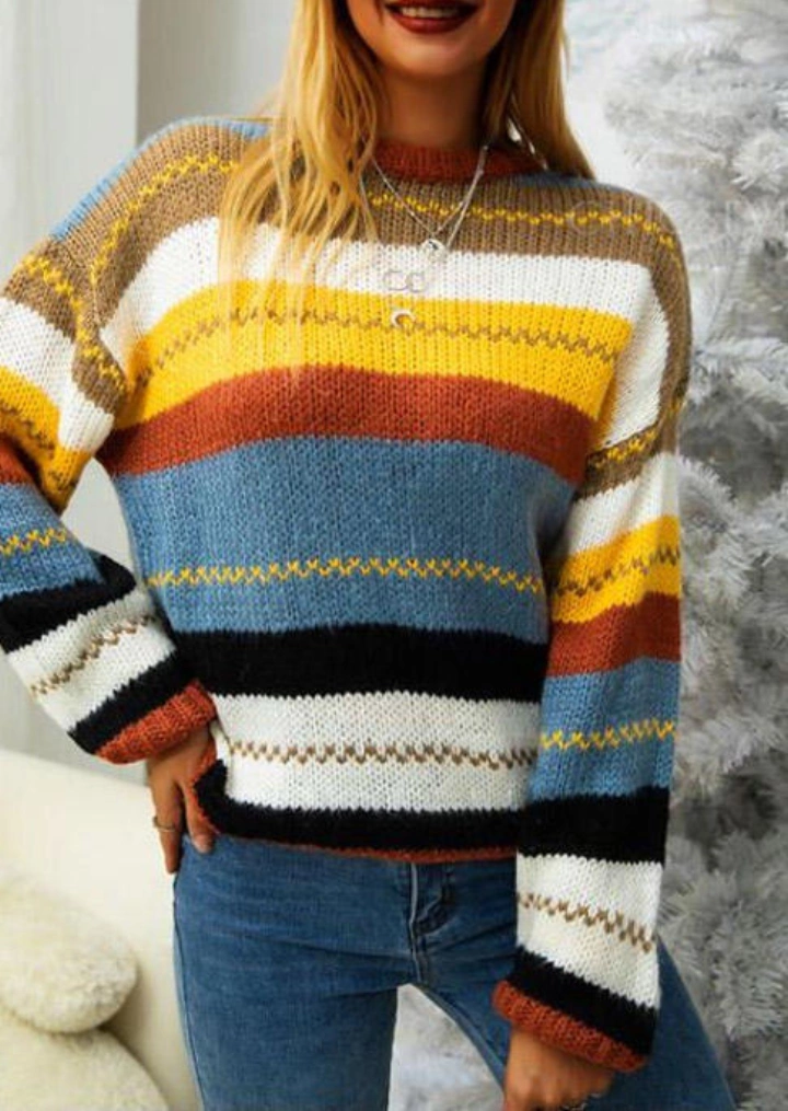 Suéter de Punto de Color Bloque de Rayas #2