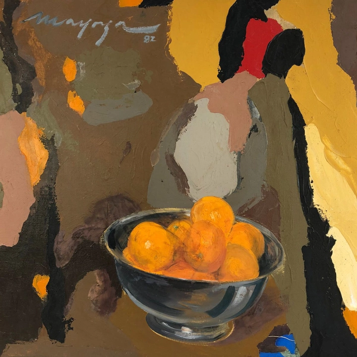 1982 Oil On Canvas Still Life Bowl of Oranges Signed Mayorga #10