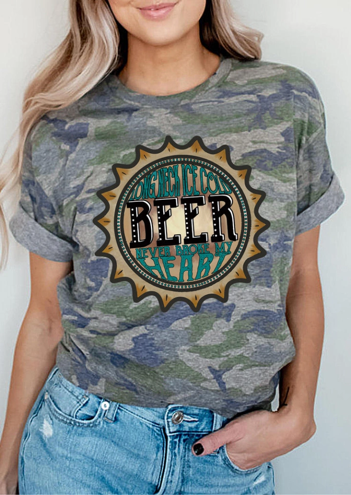 Camouflage Beer Never Broke My Heart T-Shirt Tee #2