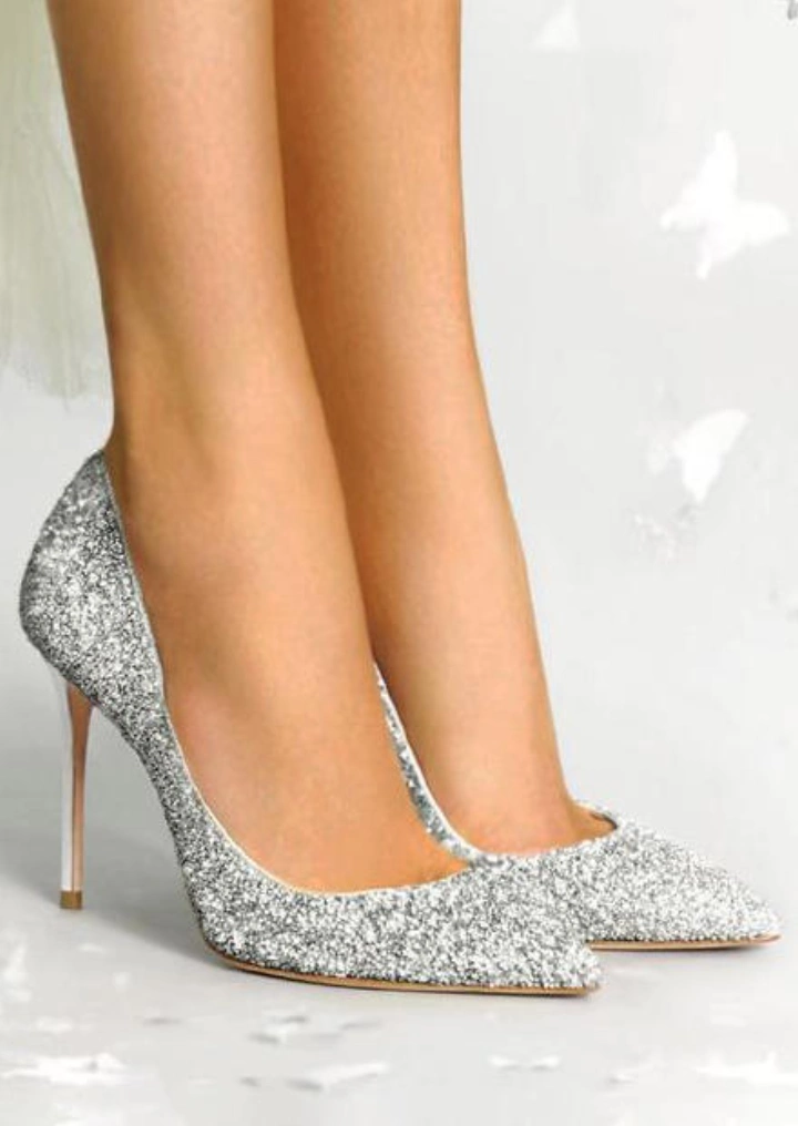 Glitter Pointed Toe Heels - Silver #3