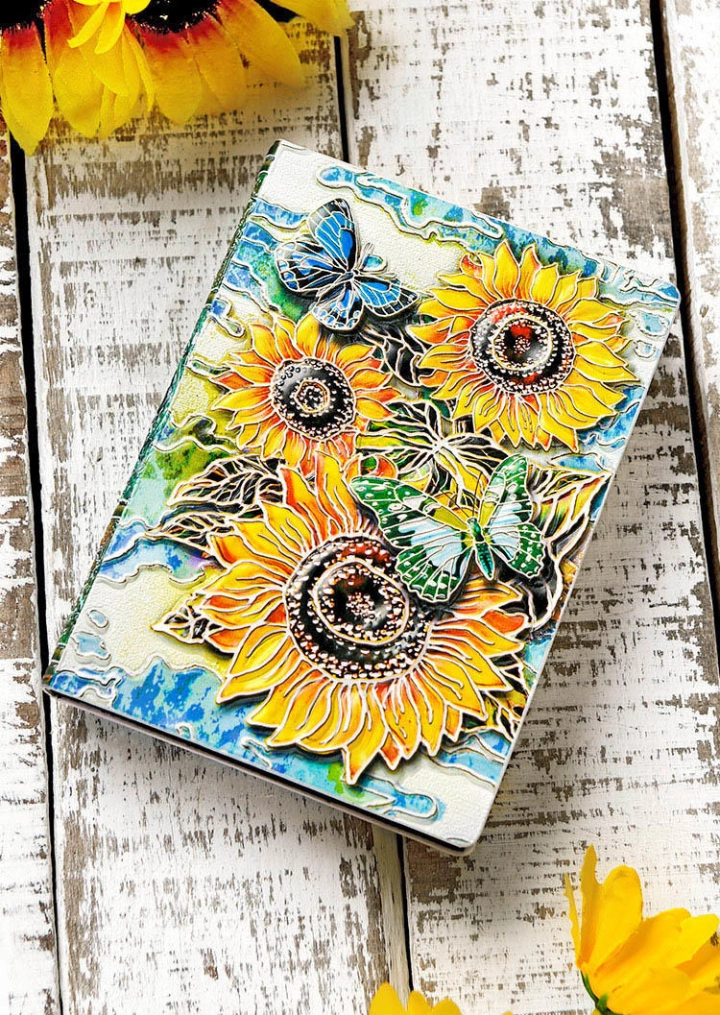 Vintage kohokuvioitu Auringonkukka PU nahka päiväkirja muistikirja #5