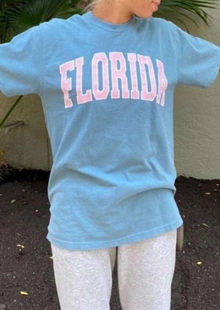 Camiseta Florida de Manga Corta con Cuello en O - Camiseta-Lake Blue #2