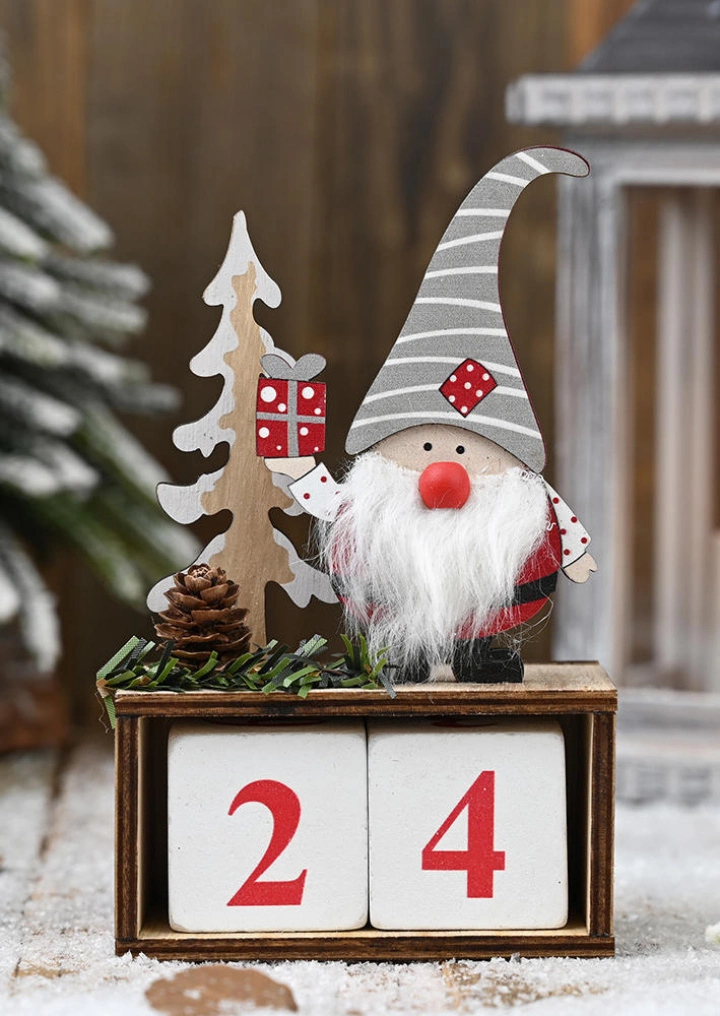Crăciun Din Lemn Gnomi Calendar Numărătoarea Inversă Ornament #2