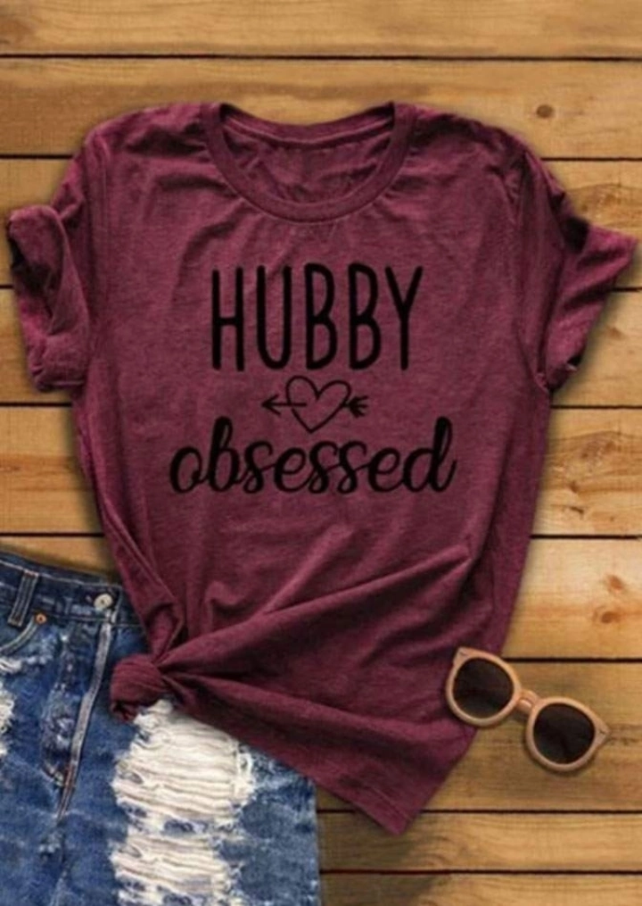 Hubby Obsessed Heart Arrow T-Shirt Tee - Plum #1
