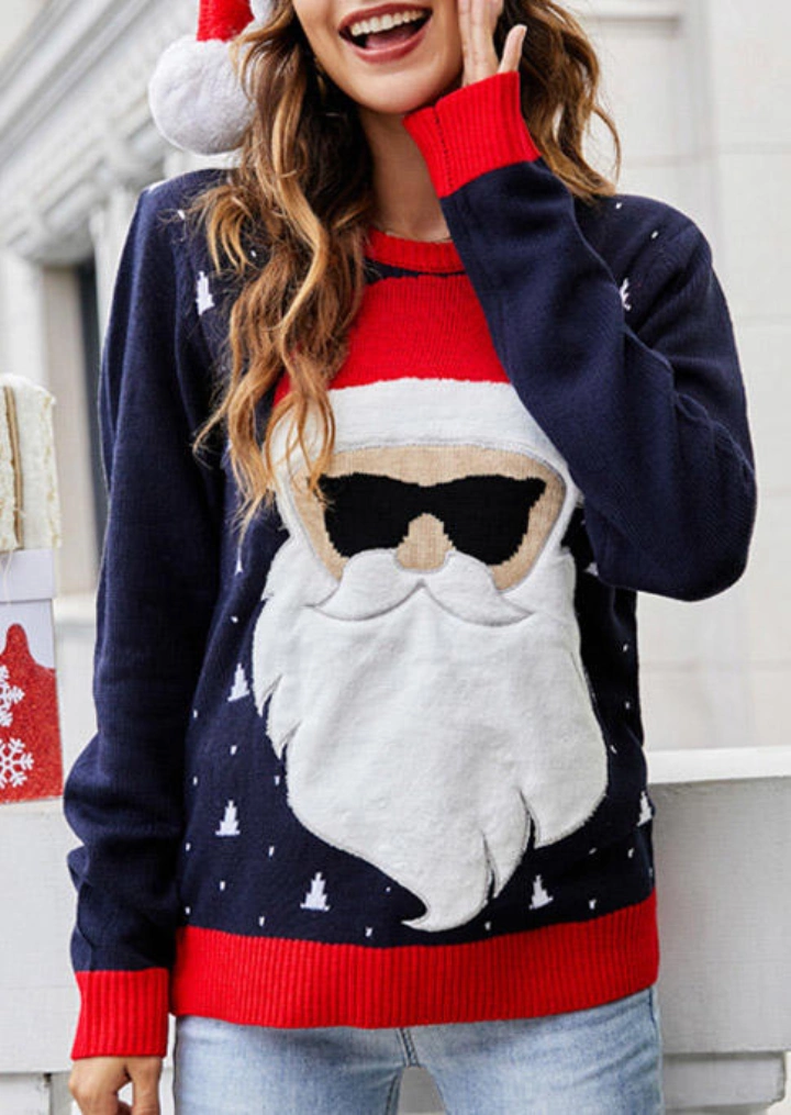 Christmas Tree Santa Claus Sweater - Navy Blue #1