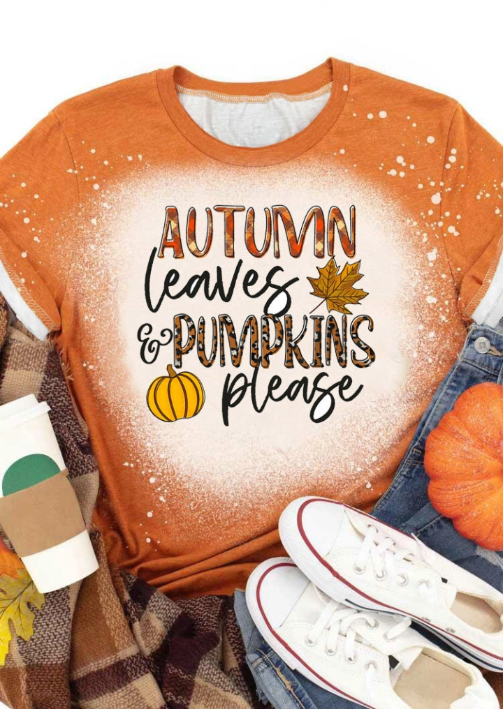 Autumn Leaves And Pumpkins Please T-Shirt Tee - Orange #1