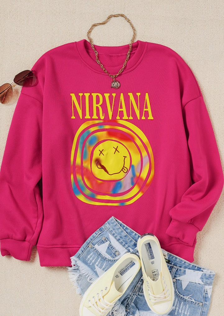 Vintage Nirvana Smile Face Pullover Sweatshirt - Plum #5