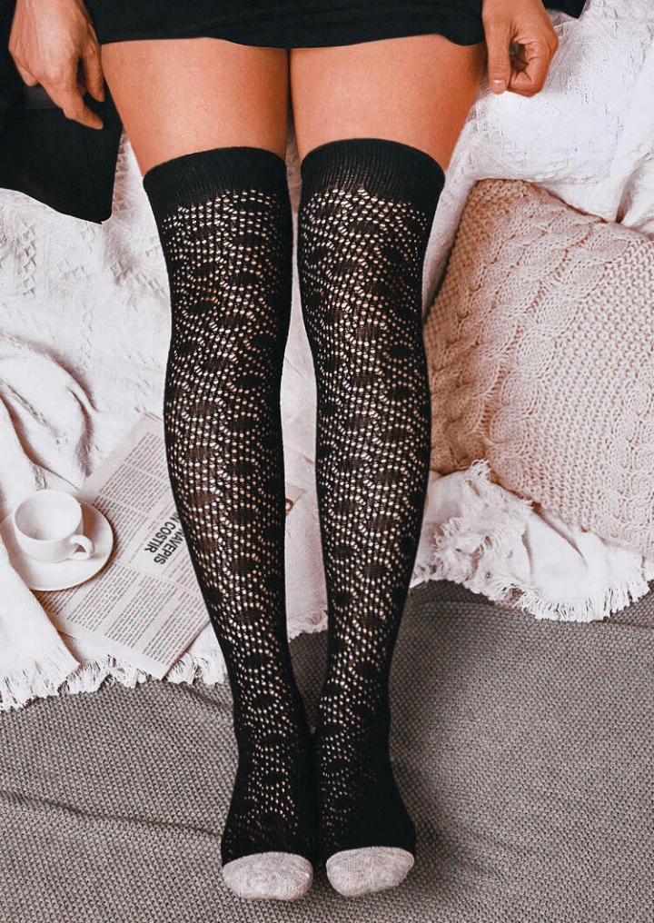 Color Block Hollow Out Over Knee Knitted Socks #6