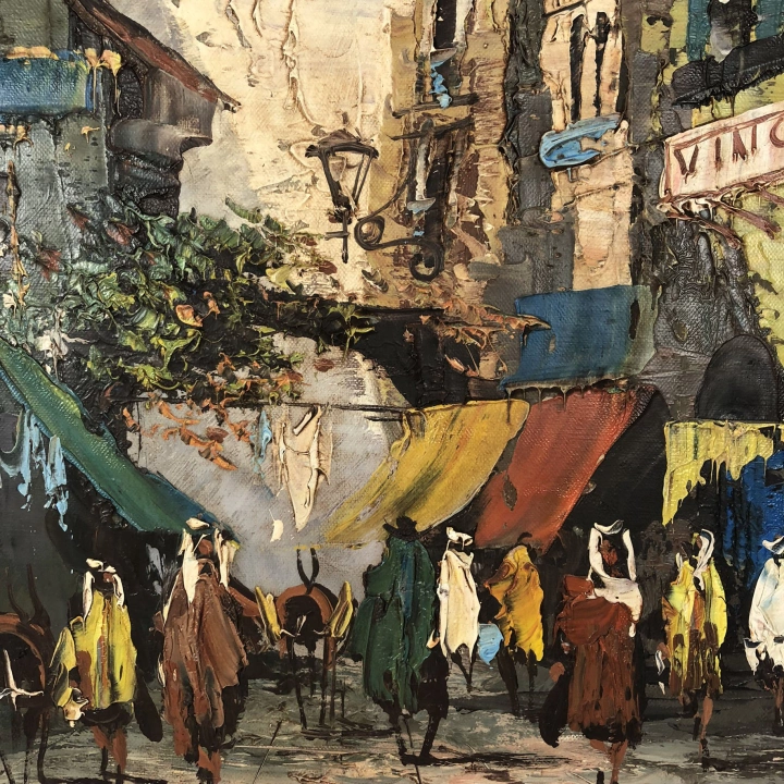 Vintage Oil on Canvas Spanish Village Landscape Signed #3