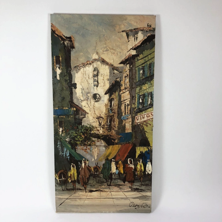 Vintage Oil on Canvas Spanish Village Landscape Signed #1