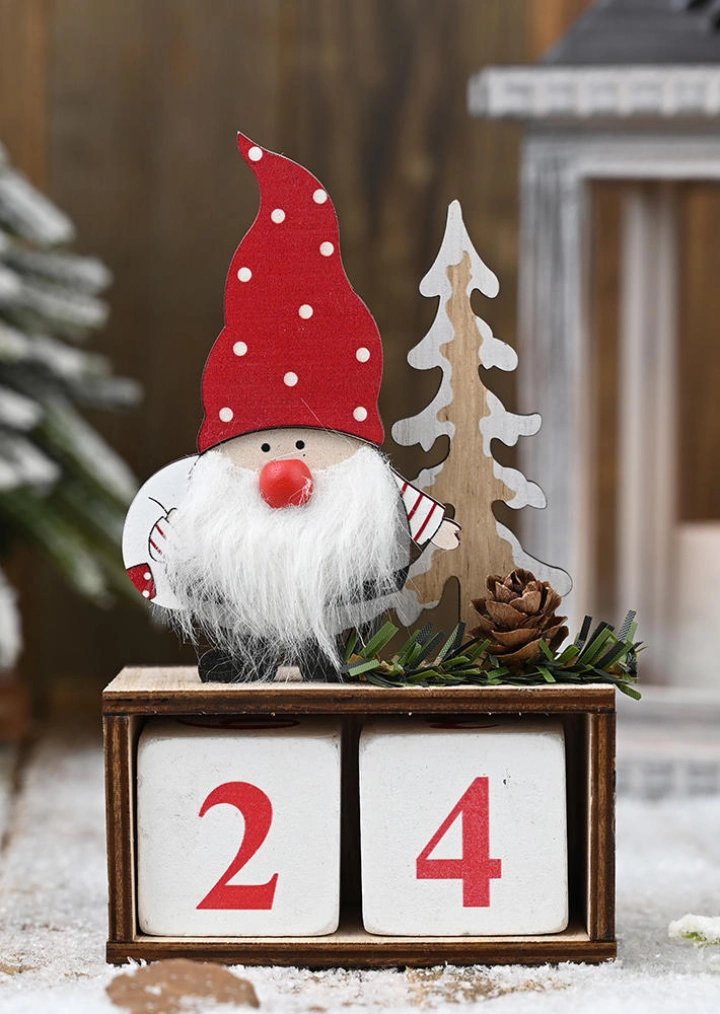 Christmas Wooden Gnomies Calendar Countdown Ornament #1