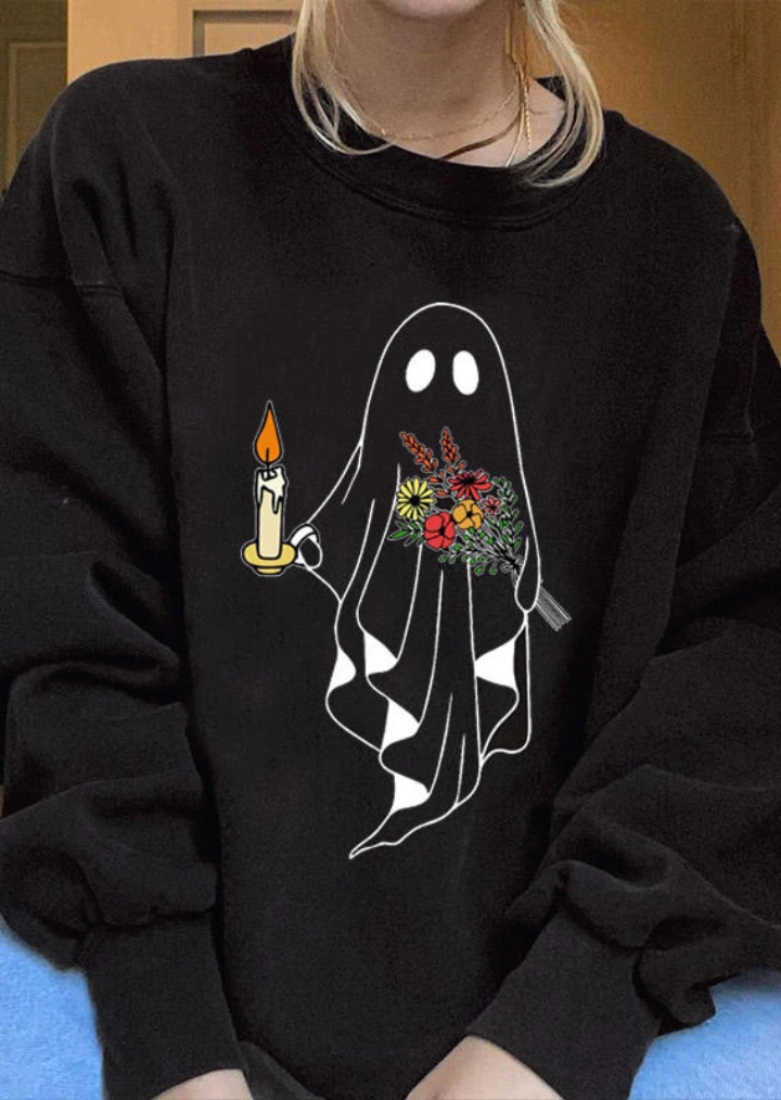 Sweatshirt Floral Fantasma Do Halloween-Damasco #2