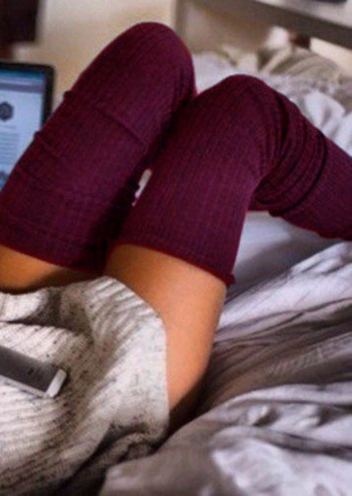 Solid Knitted Thigh-High Socks #6