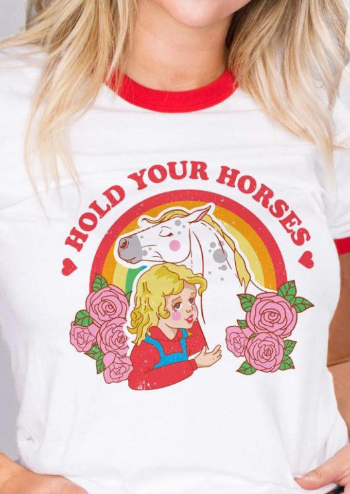 T-Shirt Hold Your Horses Floral Heart Tee-Biały #1