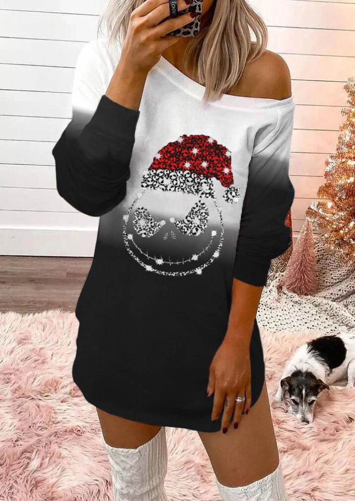 Рождественская Шляпа С Черепом Градиентное Мини-Платье - Черный #1