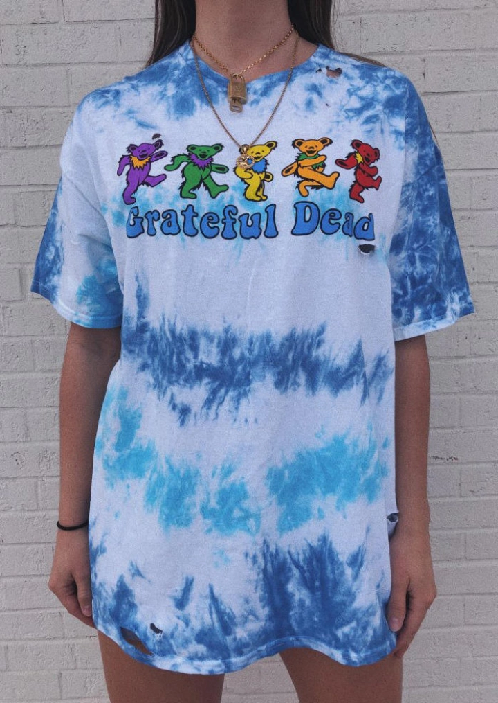 고마운 죽은 넥타이 염료 티셔츠 티-블루 #1